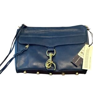 NWT Rebecca Minkoff MAC Navy Leather Clutch w/ Gold Hardware MSRP $295